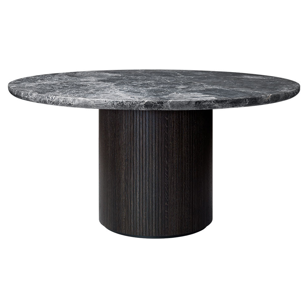 Moon Round Dining Table - Gray Marble Top, Black/Brown Base
