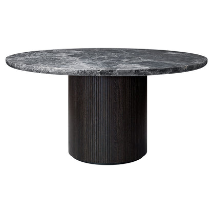 Moon Round Dining Table - Gray Marble Top, Black/Brown Base