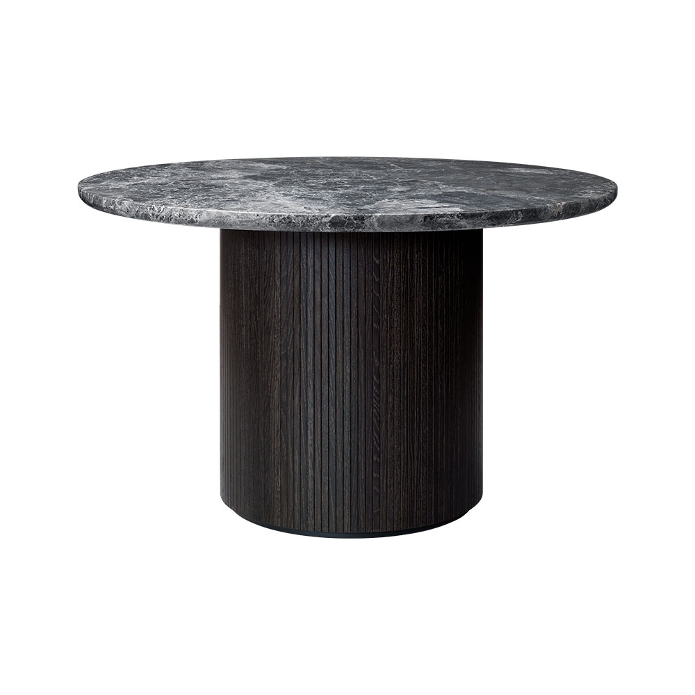 Moon Round Dining Table - Gray Marble Top, Black/Brown Base