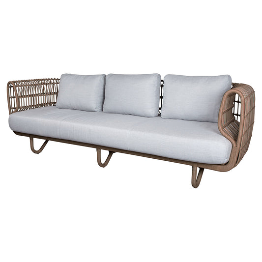Nest Outdoor 3 Seater Sofa - Light Gray Cushions, Natural Weave Frame