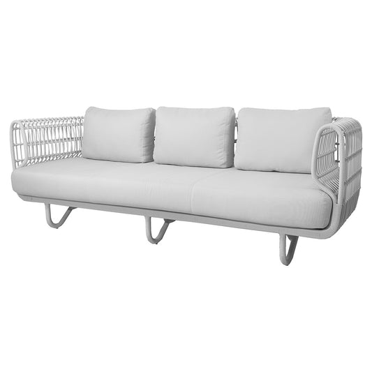 Nest Outdoor 3 Seater Sofa - White Cushions, White Weave Frame