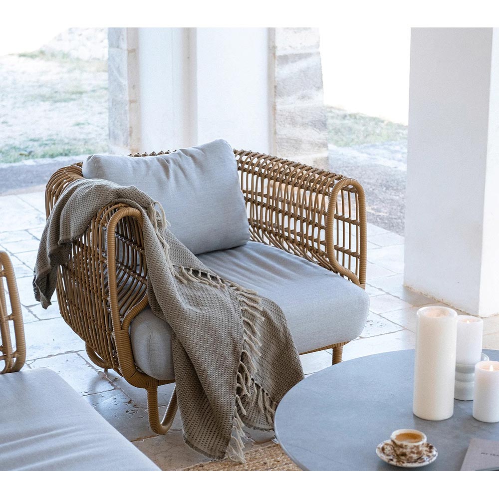 Nest Outdoor Lounge Chair - Light Gray Cushions, Natural Weave Frame