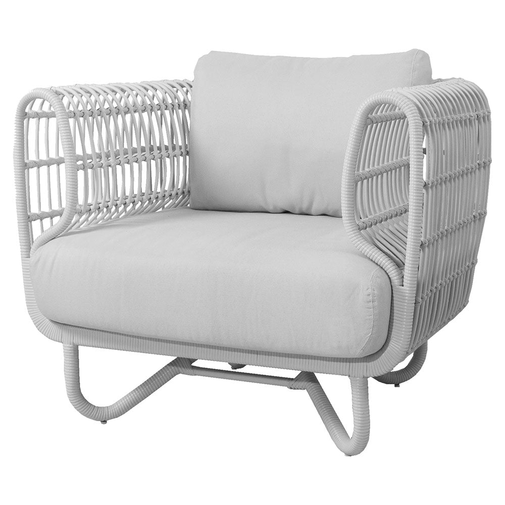 Nest Outdoor Lounge Chair - White Cushions, White Weave Frame