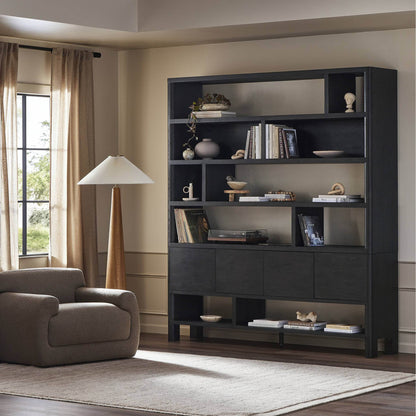 Noeline Wide Bookcase - Smoked Black Oak