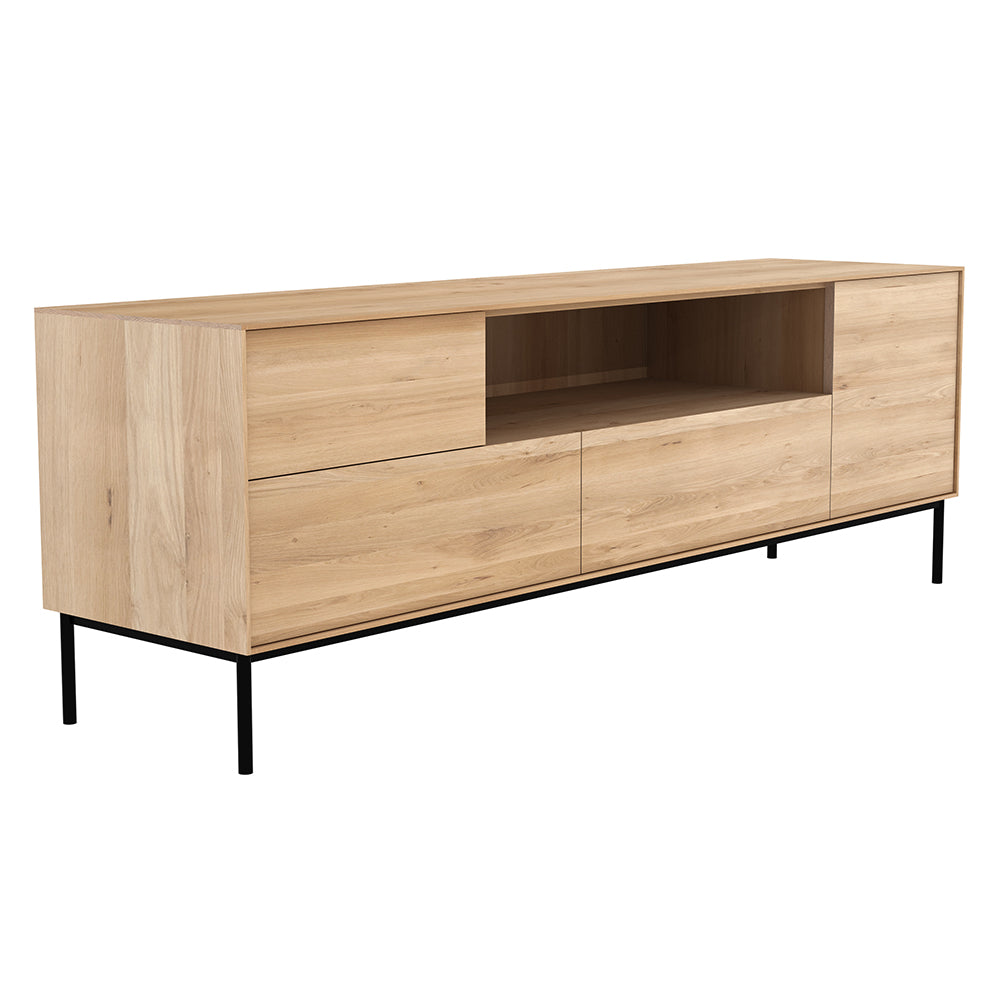 Oak Whitebird TV cupboard - 1 door - 1 flip-down door - 2 drawers