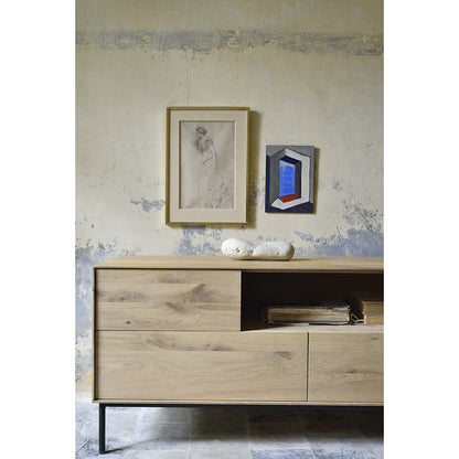 Oak Whitebird TV cupboard - 1 door - 1 flip-down door - 2 drawers