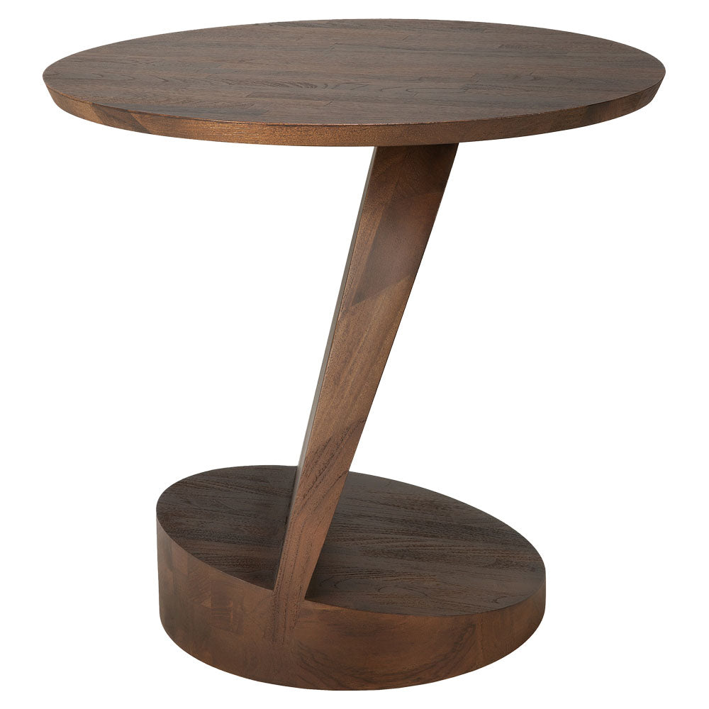 Oblic Round Side Table - Brown Teak