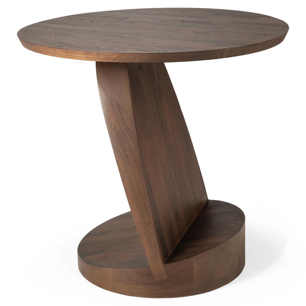 Oblic Round Side Table - Brown Teak