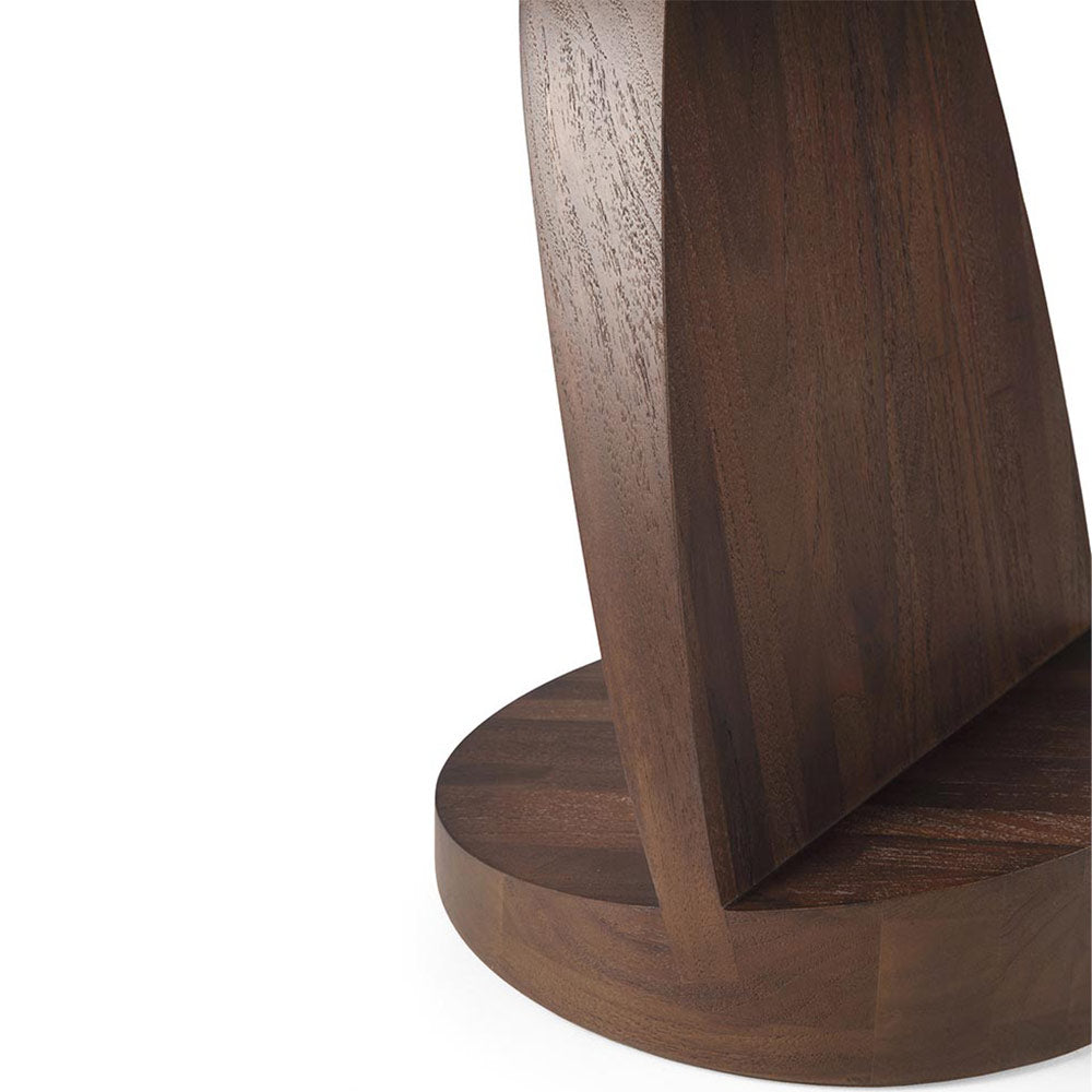 Oblic Round Side Table - Brown Teak