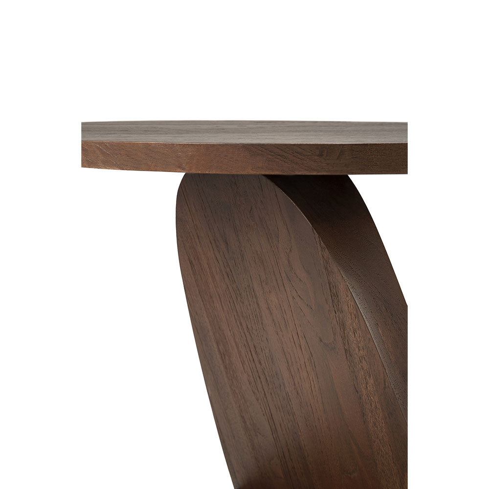Oblic Round Side Table - Brown Teak