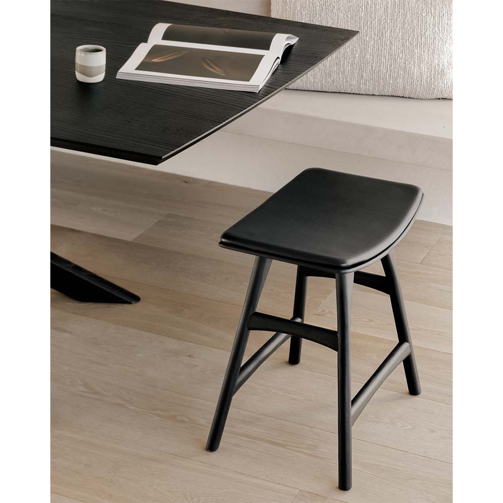 Osso Stool - Black Oak, Black Leather