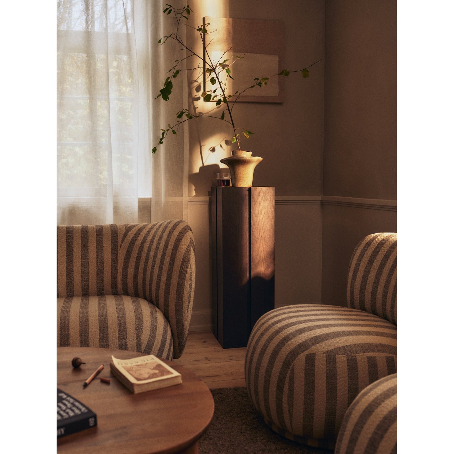 Parcel Pedestal - 35"H, Dark Stained Oak
