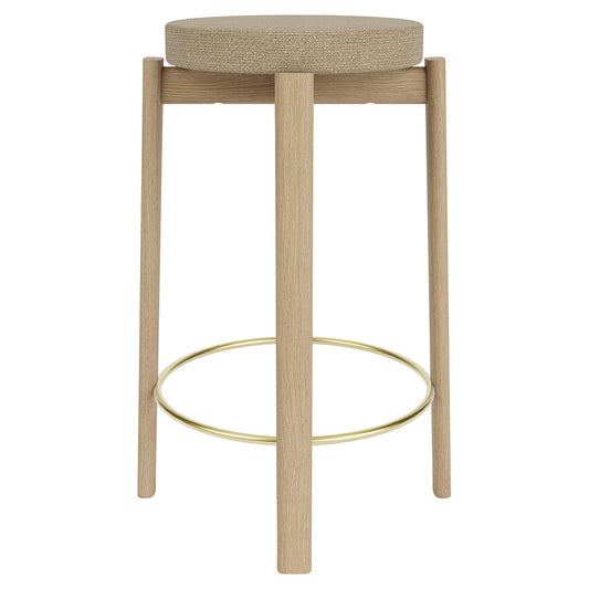 Passage Upholstered Bar Counter Stool - Natural Oak, Brass Ring