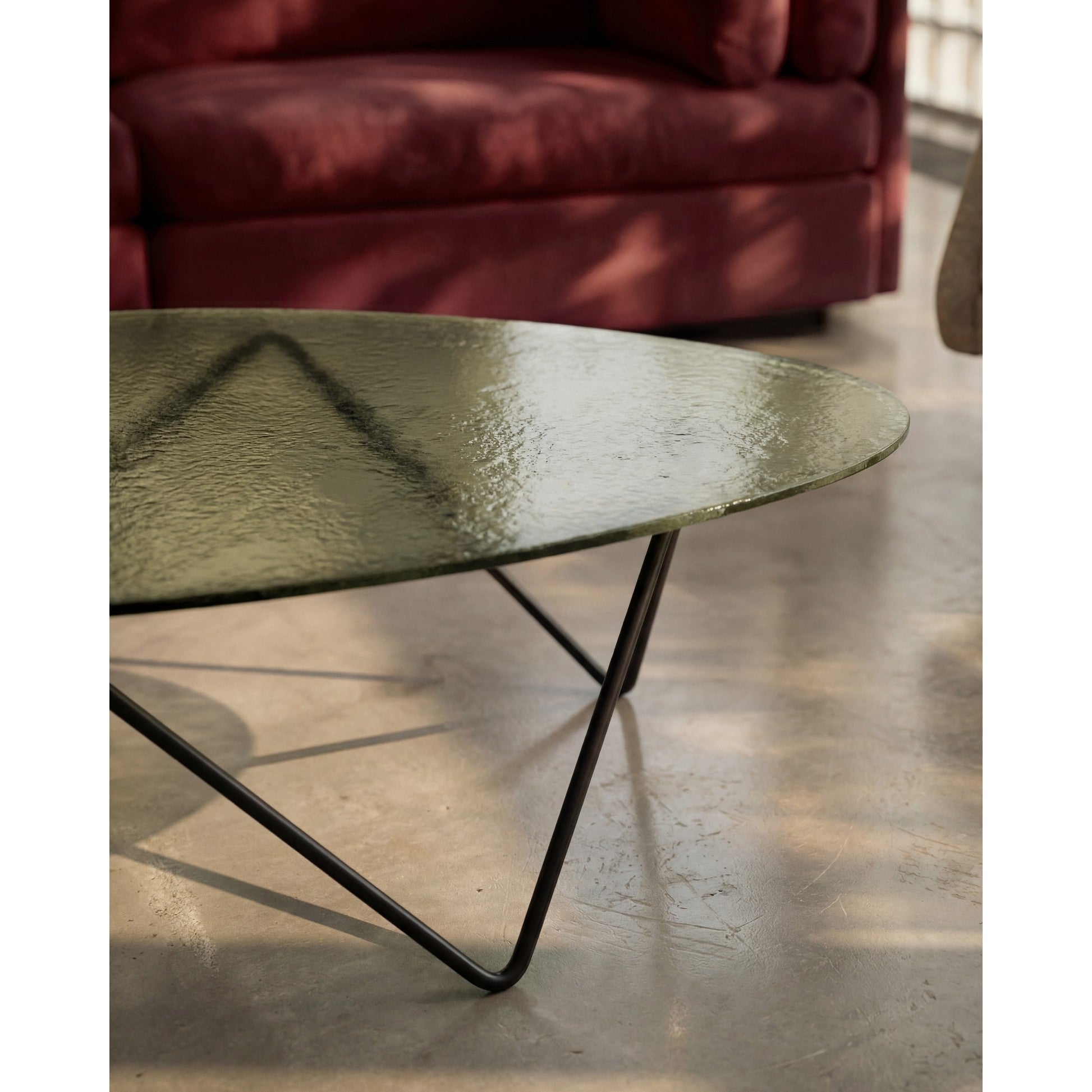 Pedrera Coffee Table - Bronze Structured Glass, Brass Base – Rouse