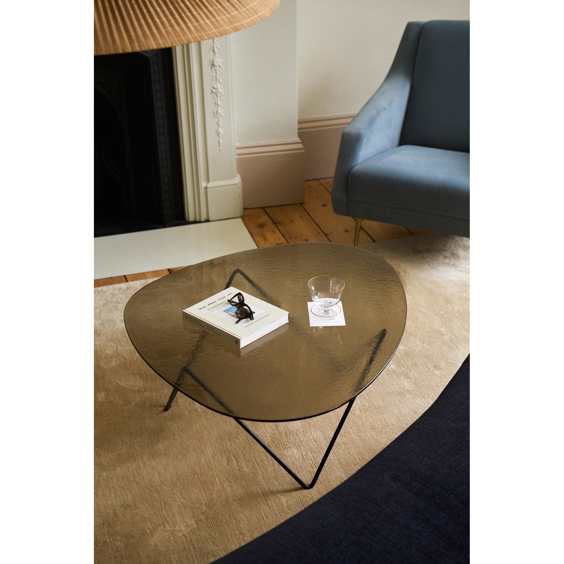 Pedrera Coffee Table - Bronze Structured Glass, Brass Base – Rouse