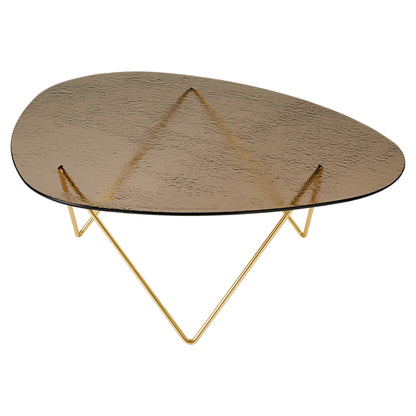 Pedrera Coffee Table - Bronze Structured Glass, Brass Base