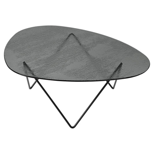 Pedrera Coffee Table - Smoke Structured Glass, Black Base