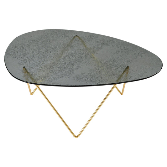 Pedrera Coffee Table - Smoke Structured Glass, Brass Base