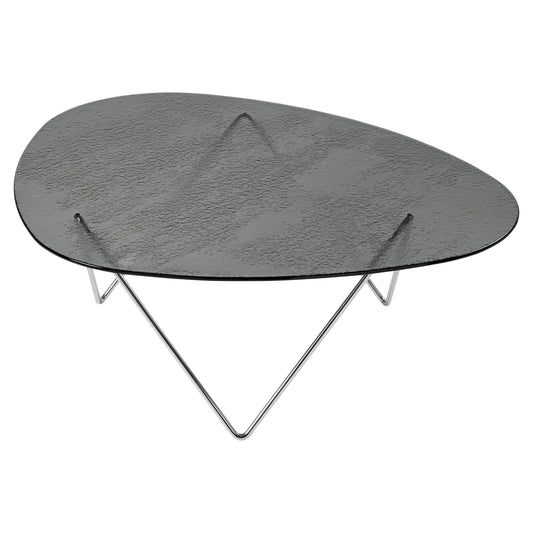 Pedrera Coffee Table - Smoke Structured Glass, Chrome Base