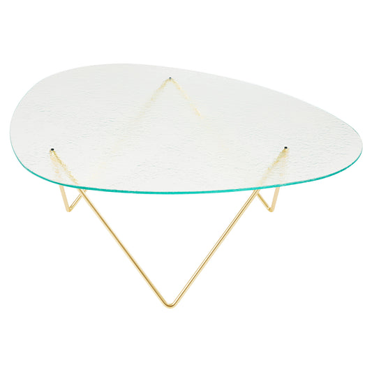 Pedrera Coffee Table - Transparent Structured Glass, Brass Base
