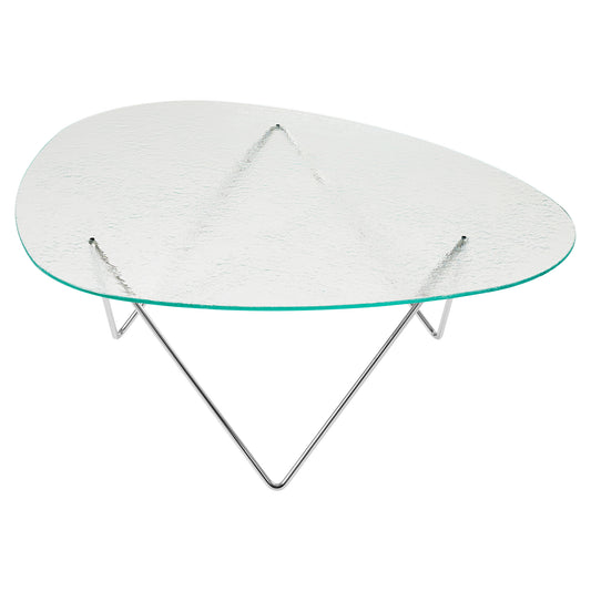 Pedrera Coffee Table - Transparent Structured Glass, Chrome Base