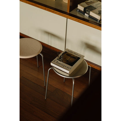Petit Rond Stool - Natural Leather, Stainless Steel