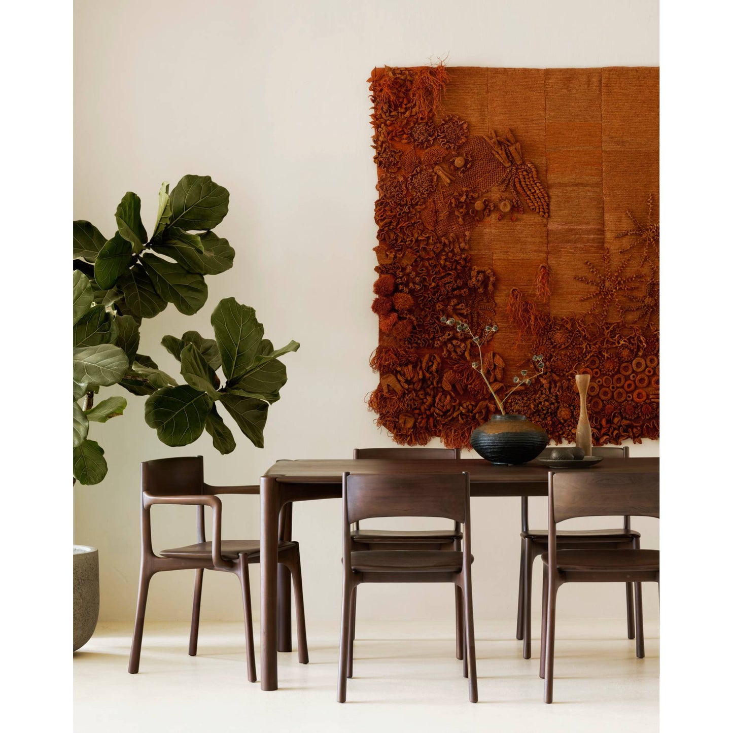 Pi Dining Chair With Armrest - Brown Teak