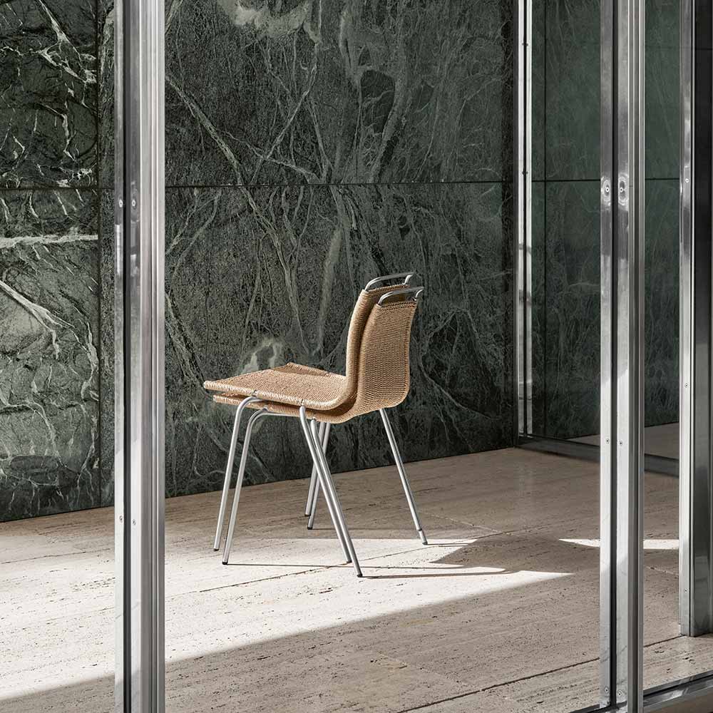 PK1 Dining Chair - Natural Paper Cord, Stainless Steel