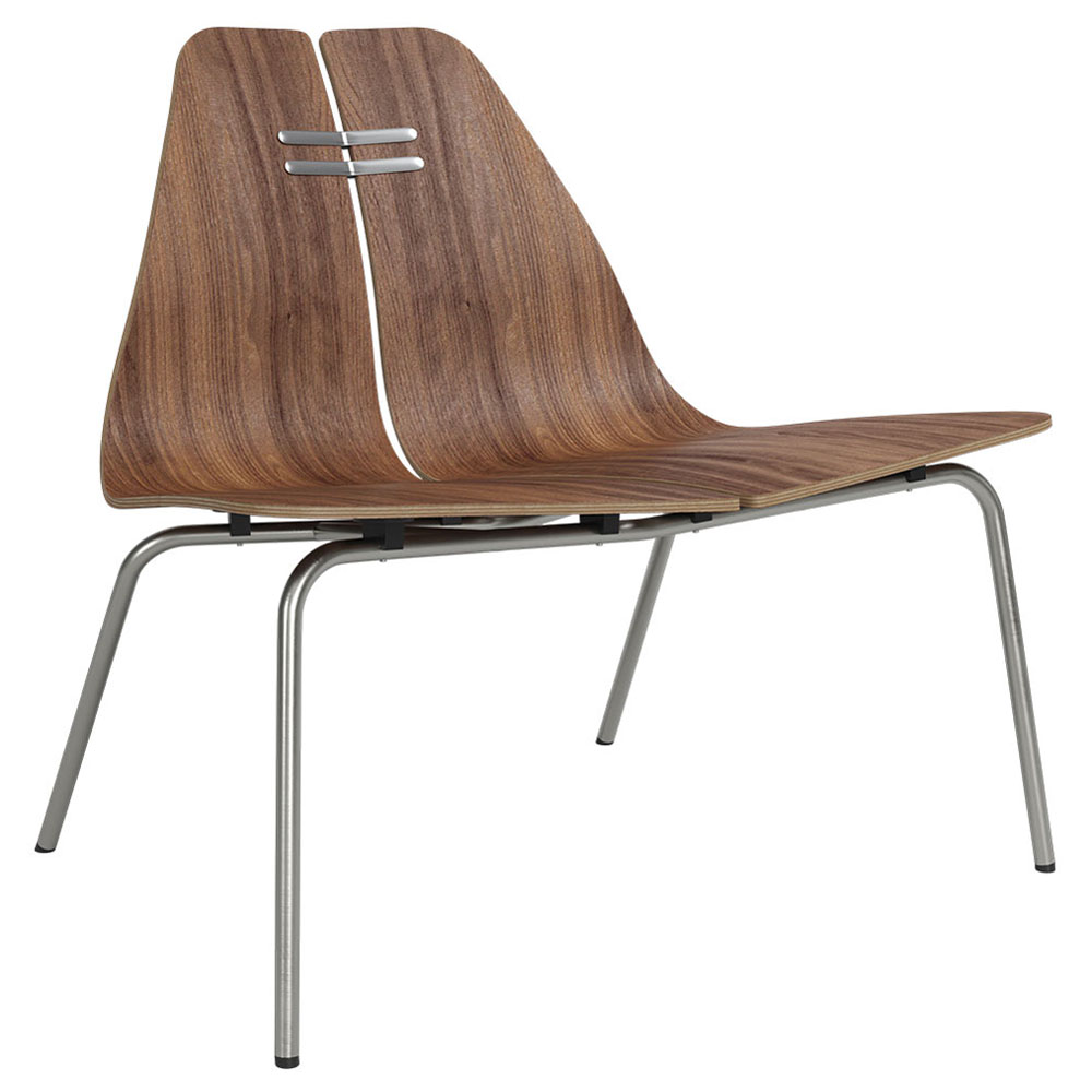 PK23 Lounge Chair - Clear Lacquered Walnut, Brushed Stainless Steel