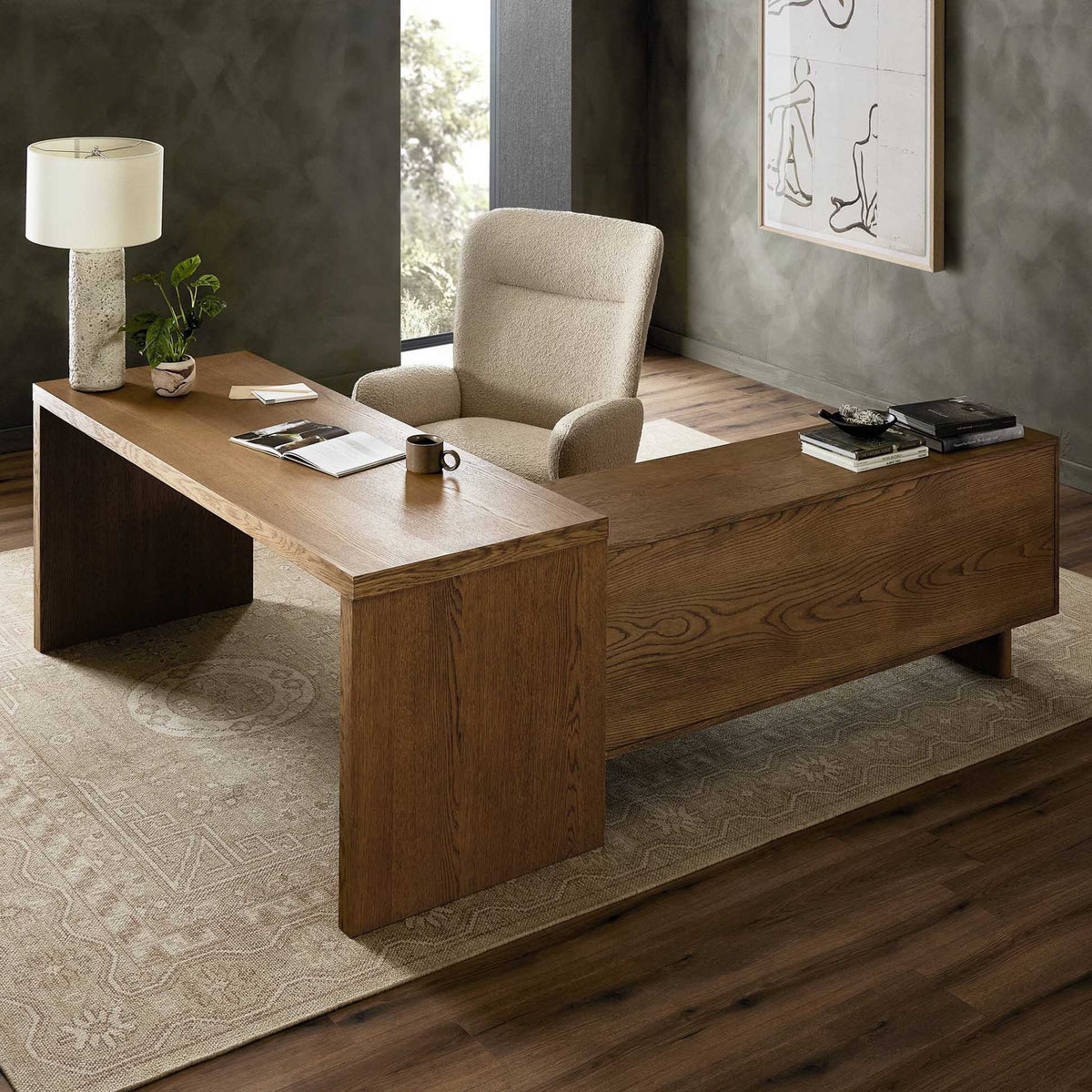 Posada L-Shaped Desk - Amber Oak Veneer