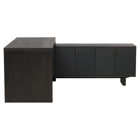 Posada L-Shaped Desk - Worn Black Oak Veneer