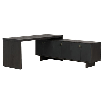 Posada L-Shaped Desk - Worn Black Oak Veneer