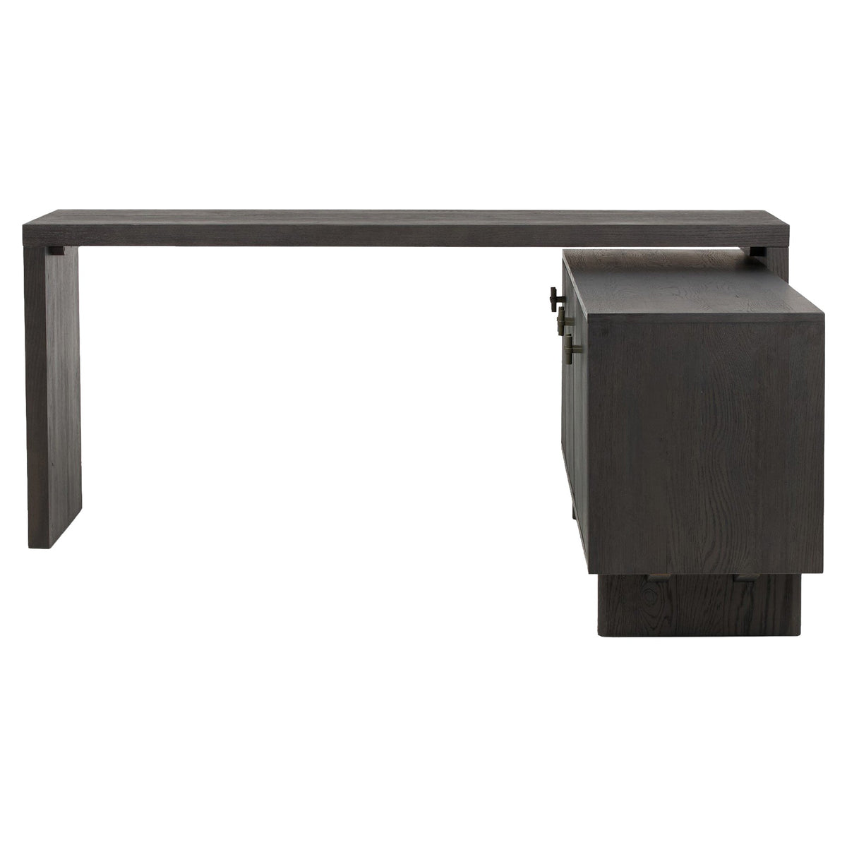 Posada L-Shaped Desk - Worn Black Oak Veneer