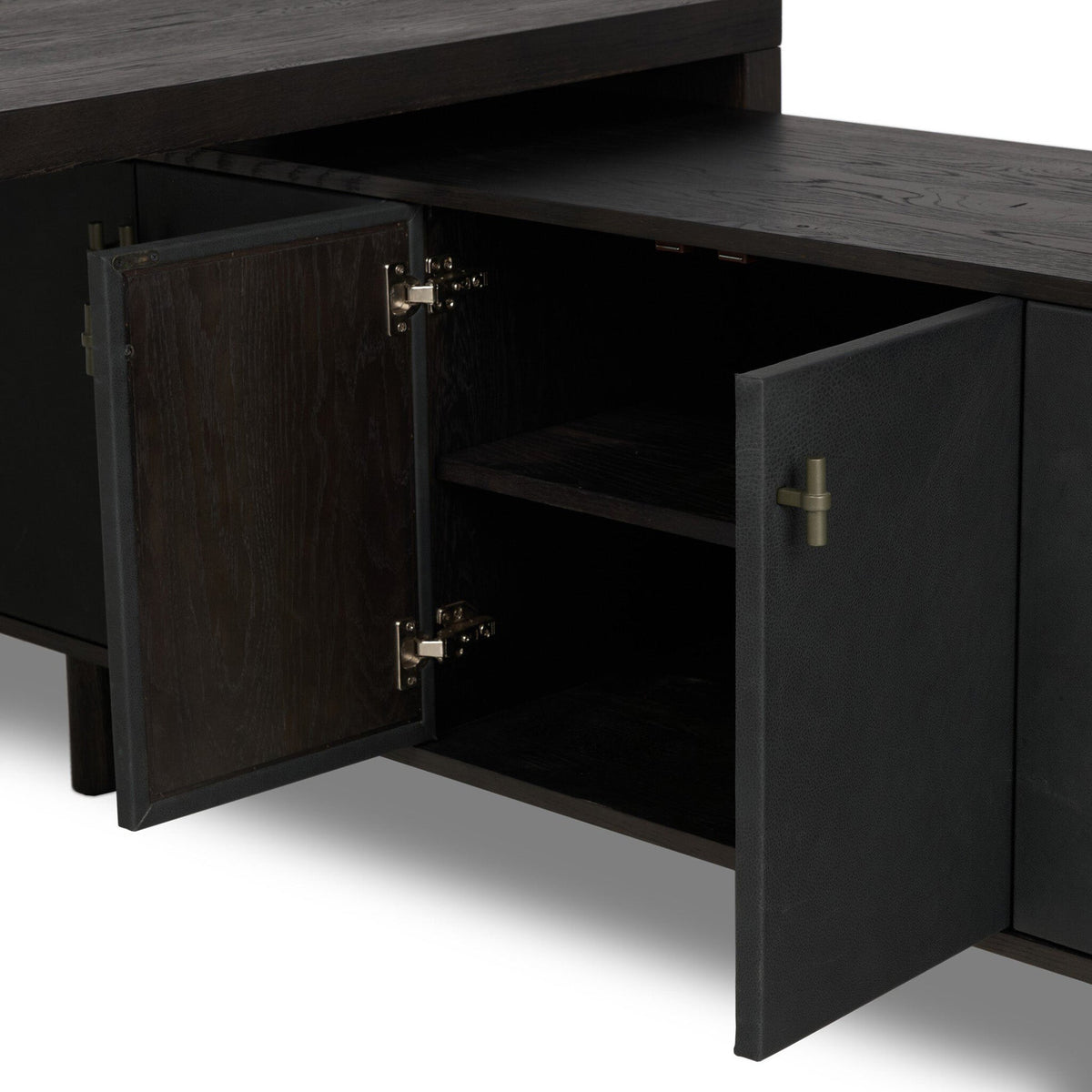 Posada L-Shaped Desk - Worn Black Oak Veneer