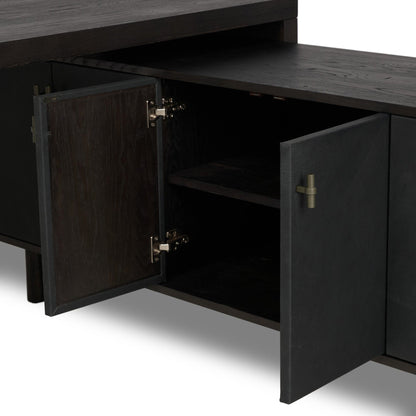 Posada L-Shaped Desk - Worn Black Oak Veneer