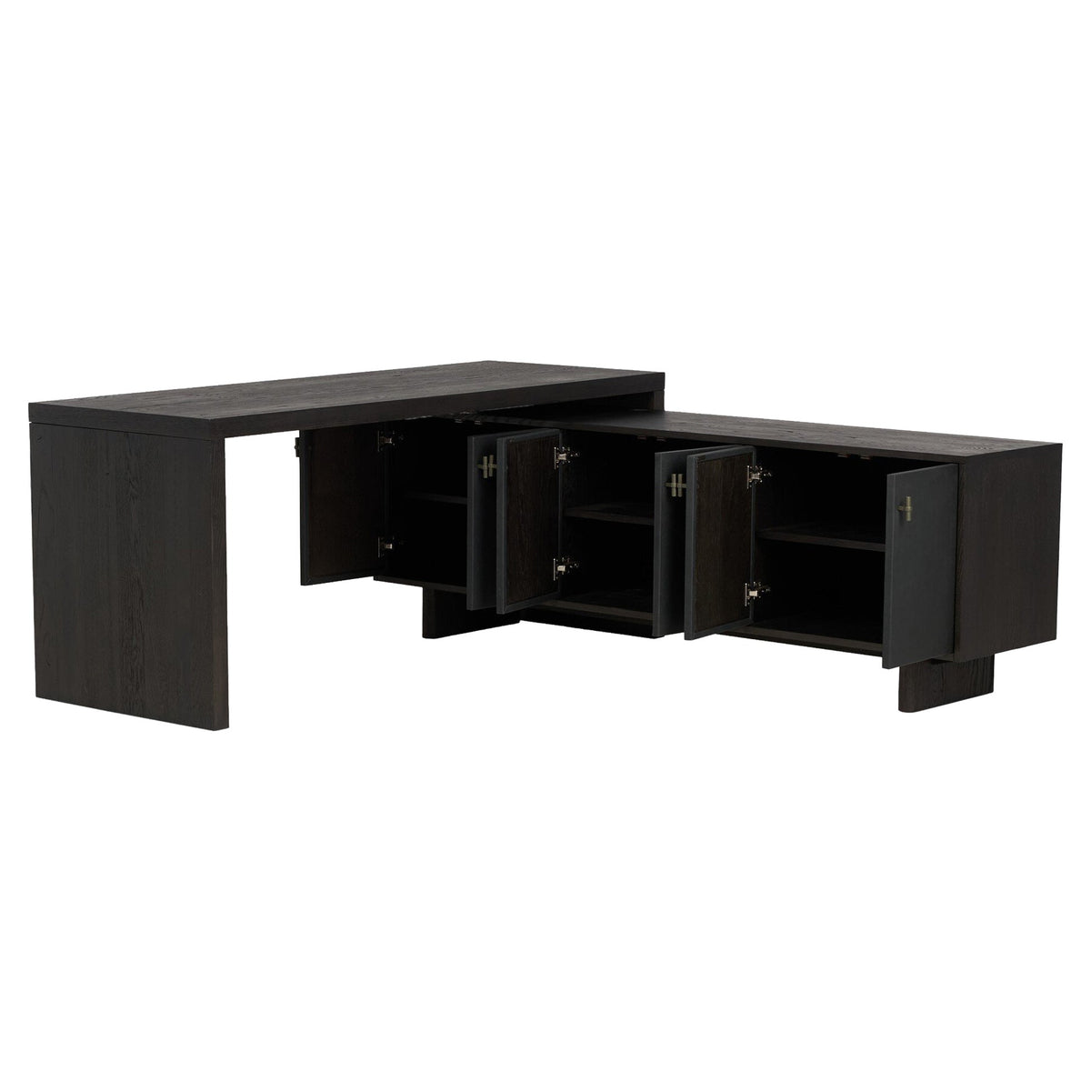 Posada L-Shaped Desk - Worn Black Oak Veneer
