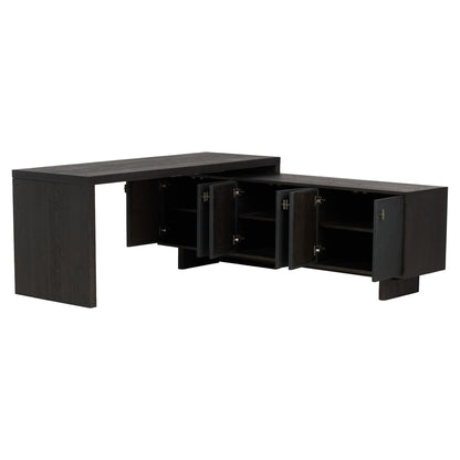 Posada L-Shaped Desk - Worn Black Oak Veneer
