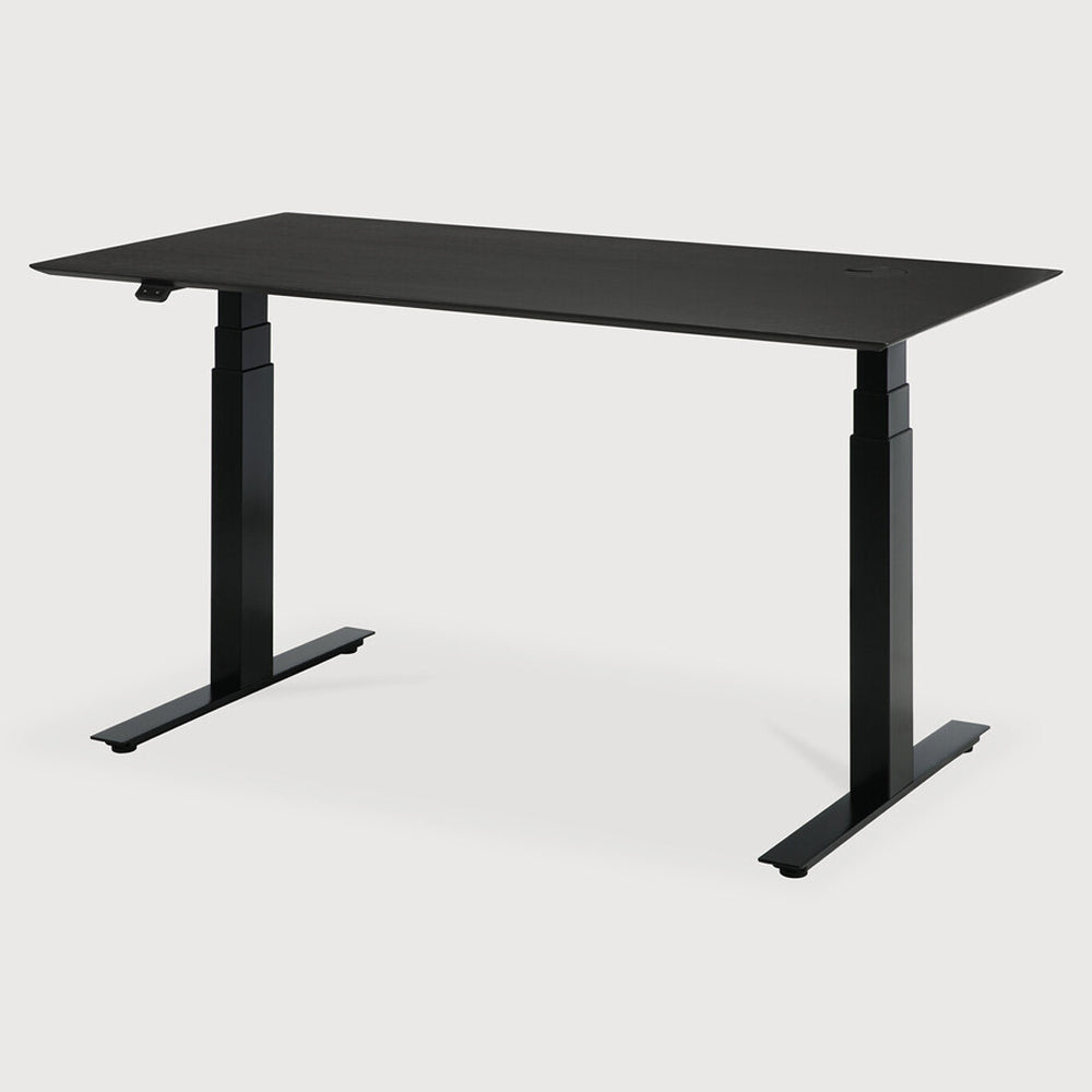 Bok Adjustable Desk - Black Oak Top, Black Base, With Cable Management