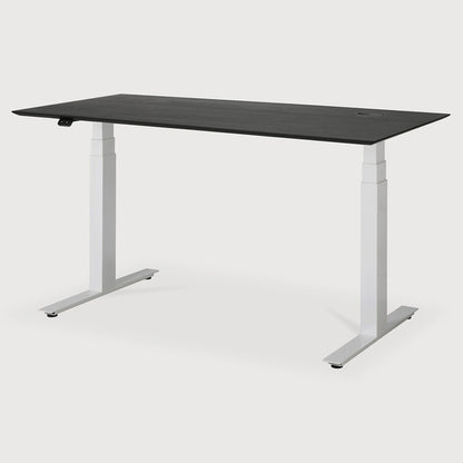 Bok Adjustable Desk - Black Oak Top, White Base, With Cable Management