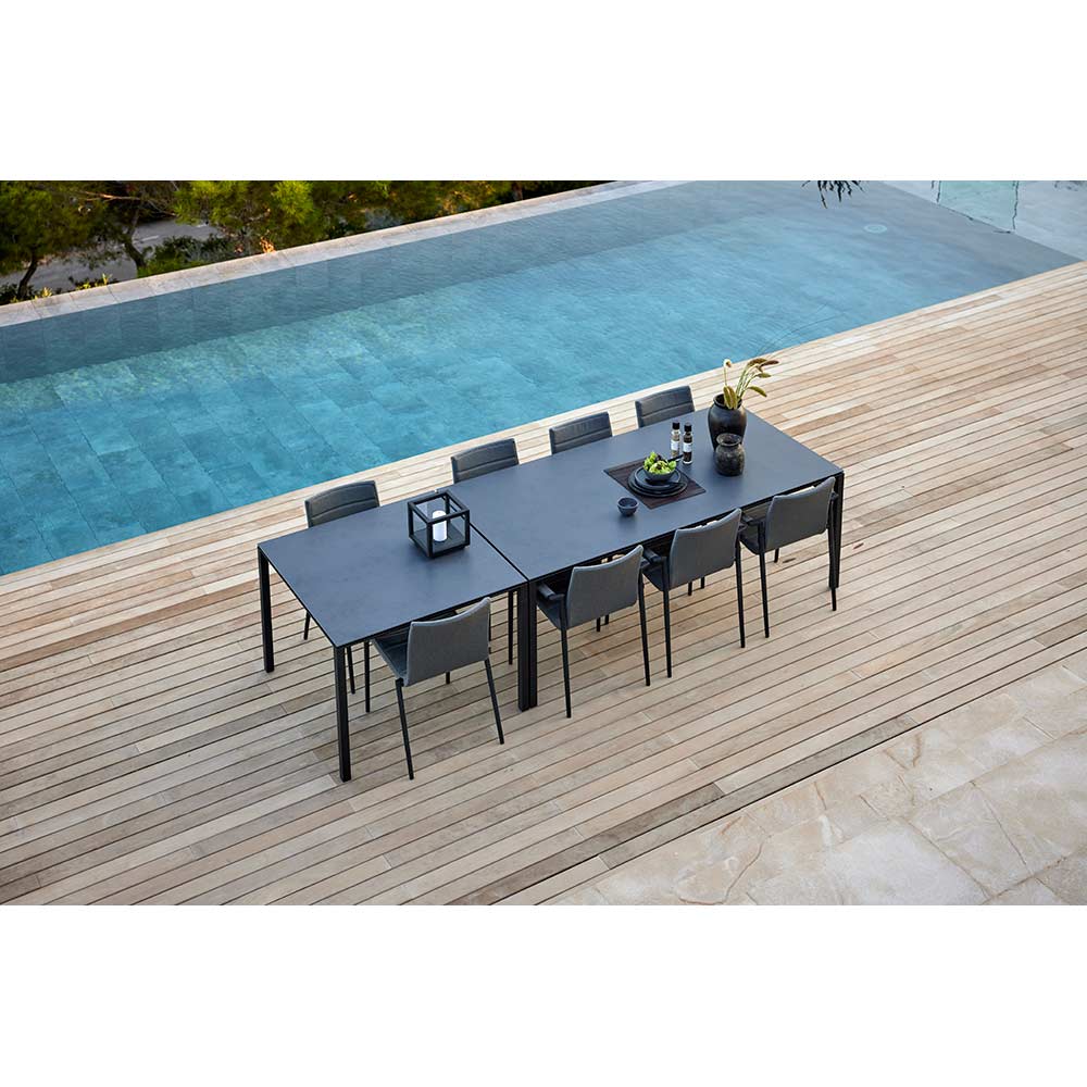 Pure Rectangular Dining Table - Fossil Black Ceramic Top, Lava Gray Aluminum Base