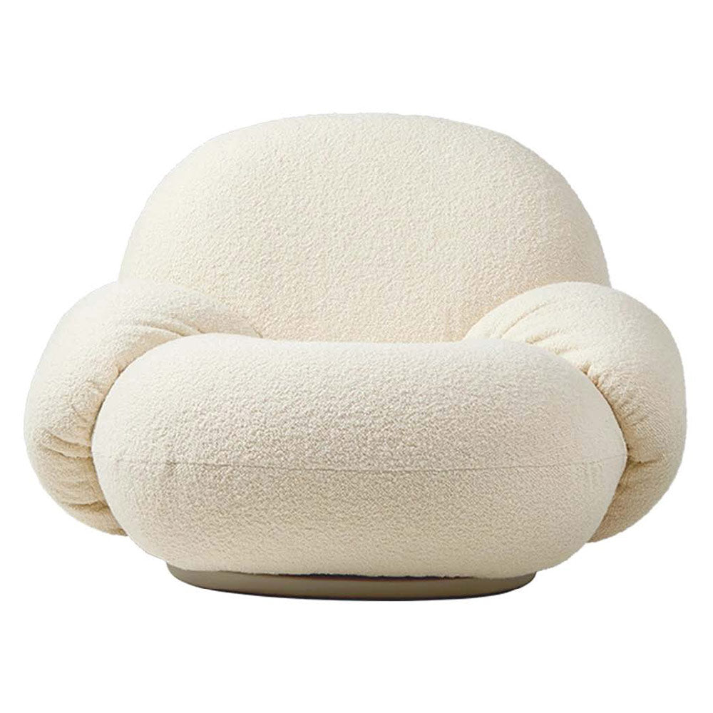 Quick Ship Pacha Lounge Chair With Armrests - Dedar Karakorum Boucle 001, Pearl Gold Returning Swivel Base