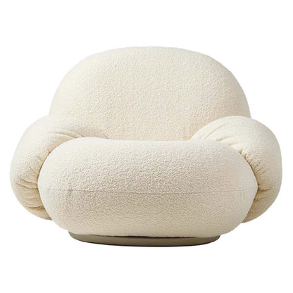 Quick Ship Pacha Lounge Chair With Armrests - Dedar Karakorum Boucle 001, Pearl Gold Returning Swivel Base