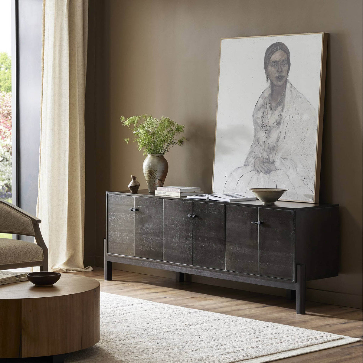 Reza Media Console - Worn Black Parawood