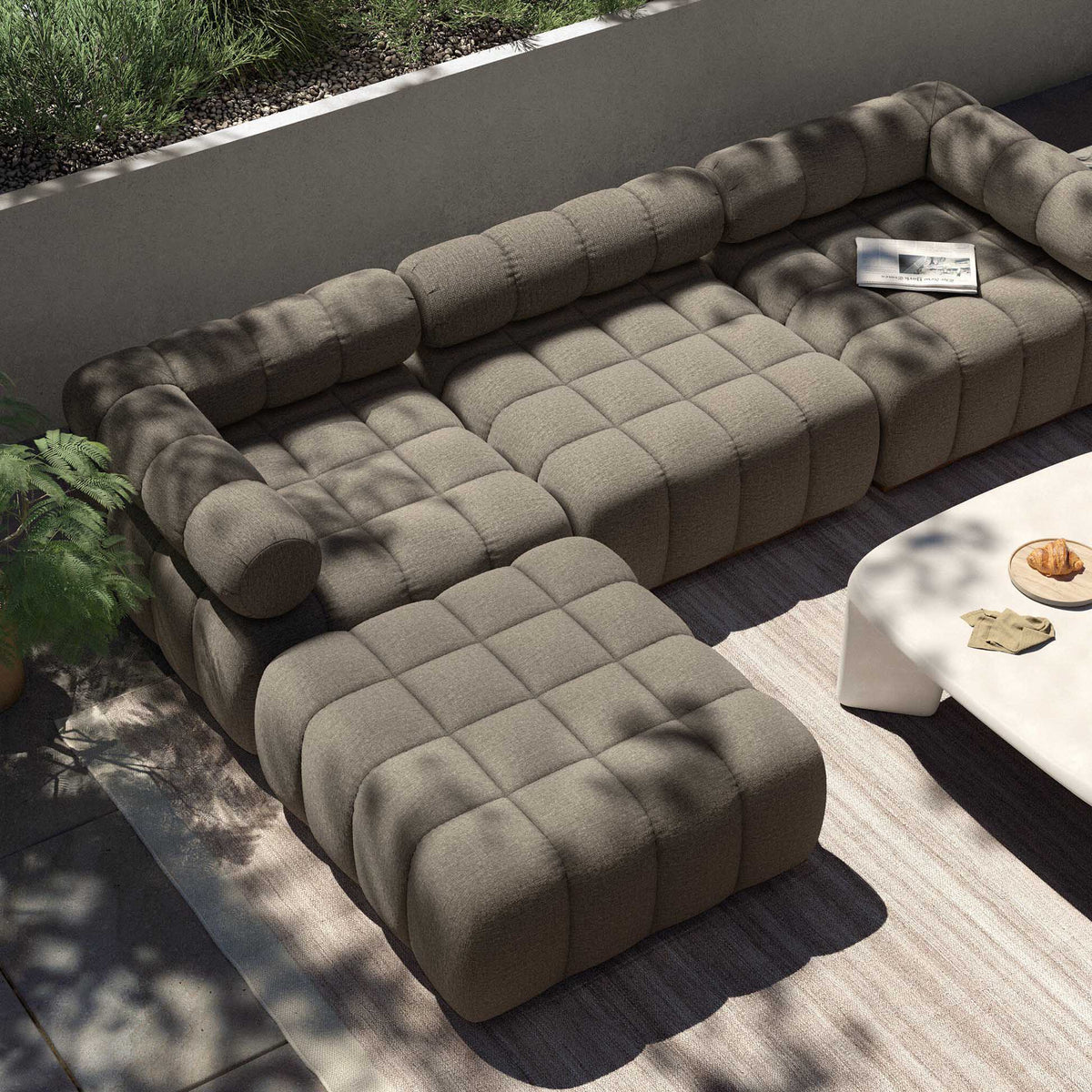 Roma Outdoor 3-Piece Sectional - Alessi Fawn - Left Chaise