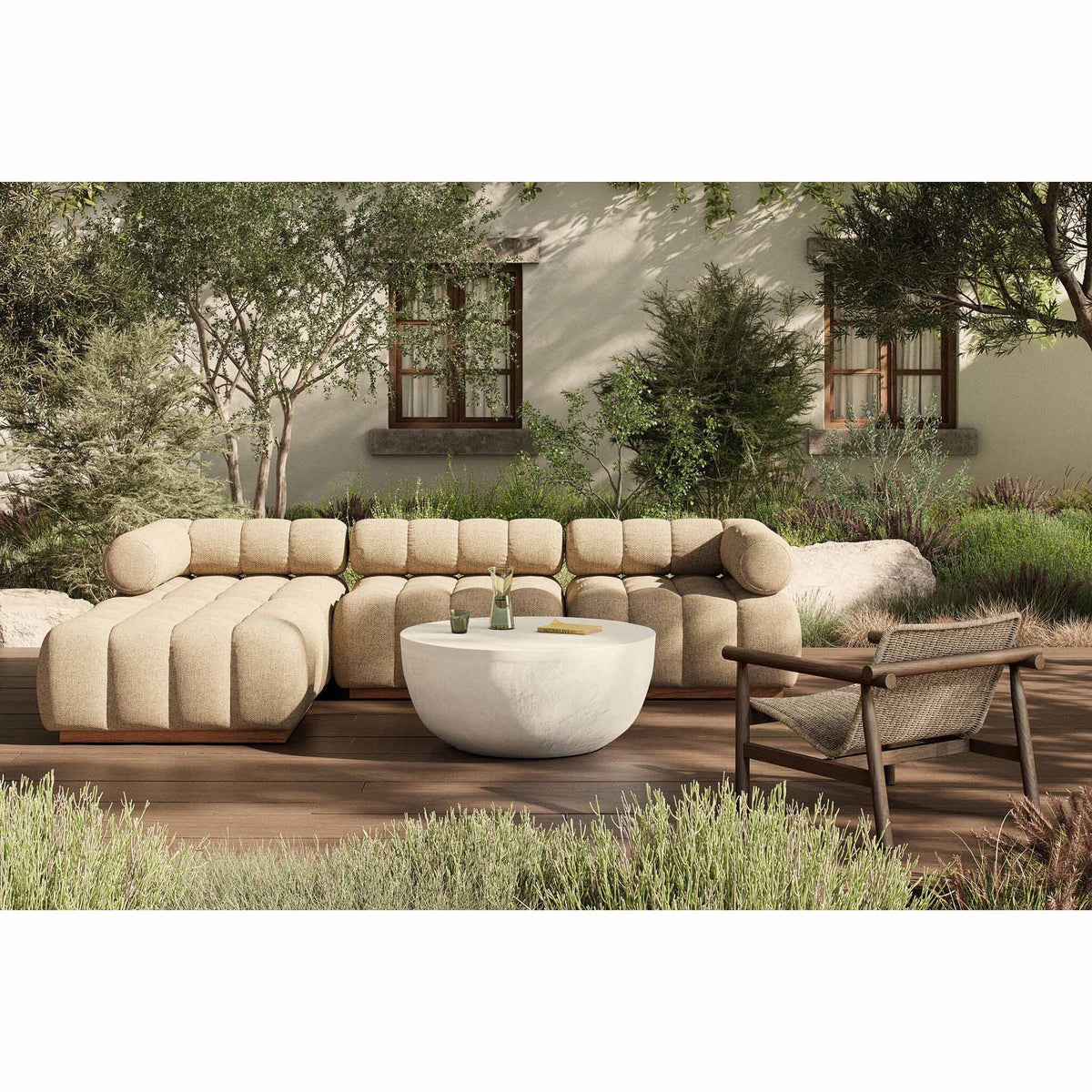 Roma Outdoor 3-Piece Sectional - Hayes Cream - Left Chaise