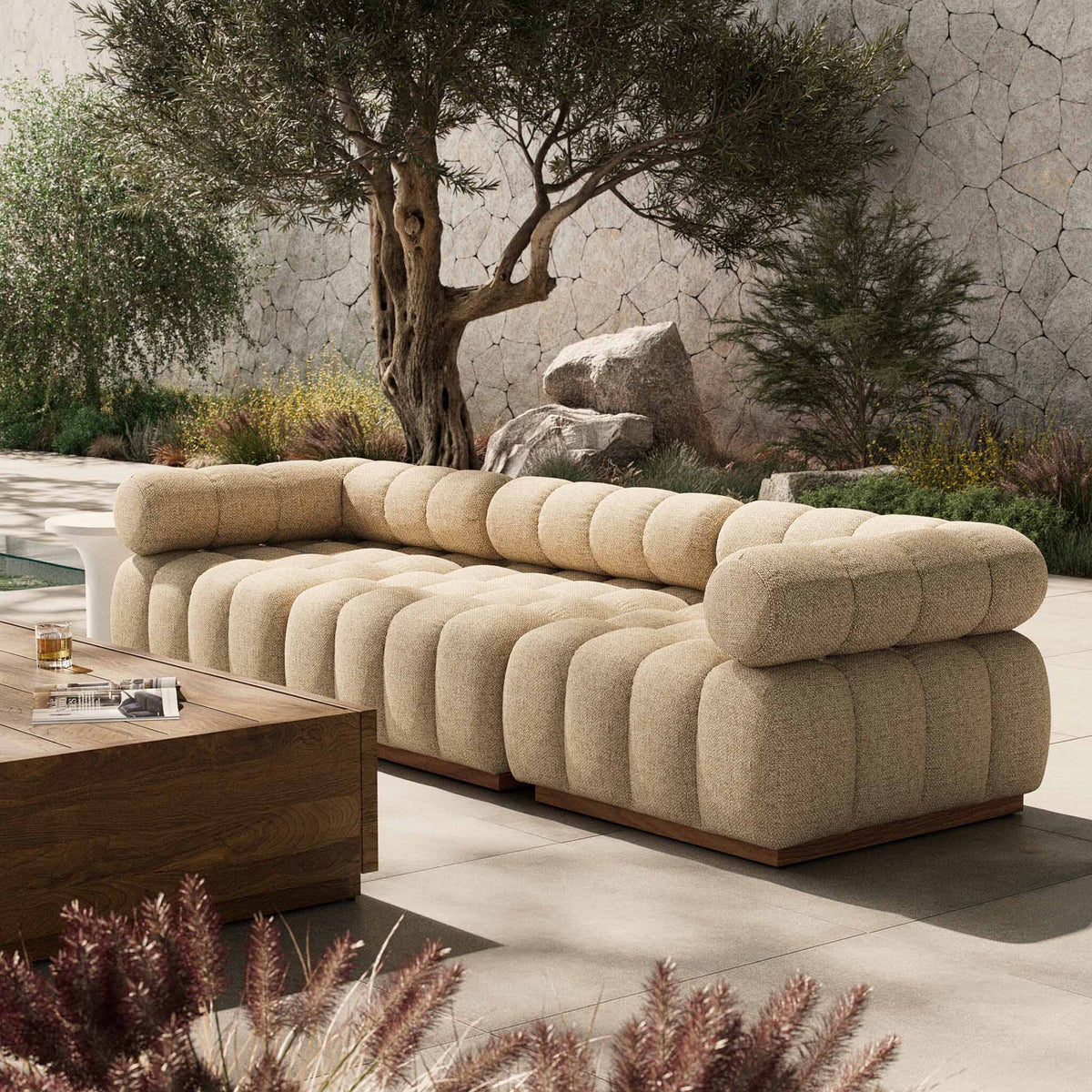 Roma Outdoor 3-Piece Sectional - Hayes Cream - Modular