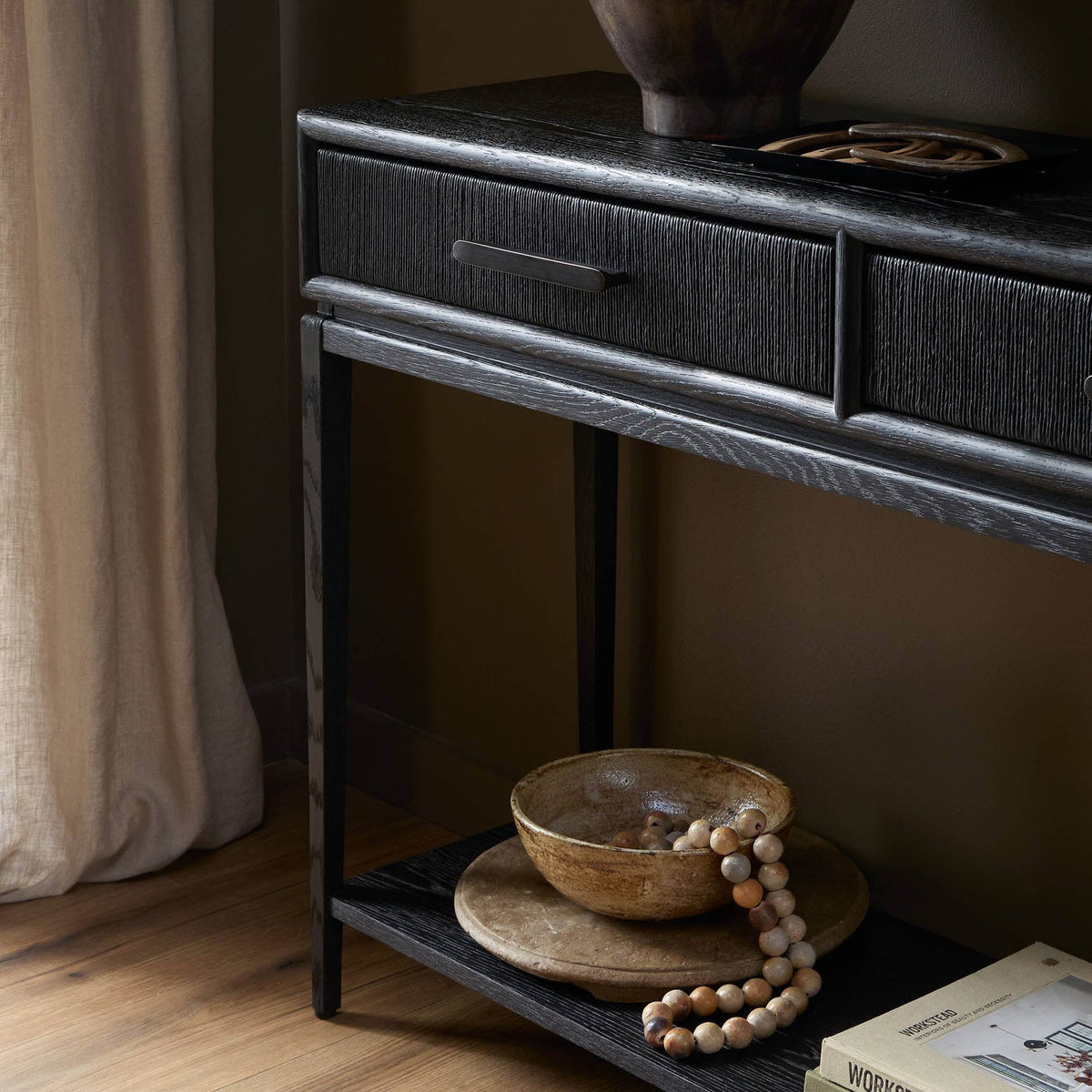 Rosenell Console Table - Black Oak Solid