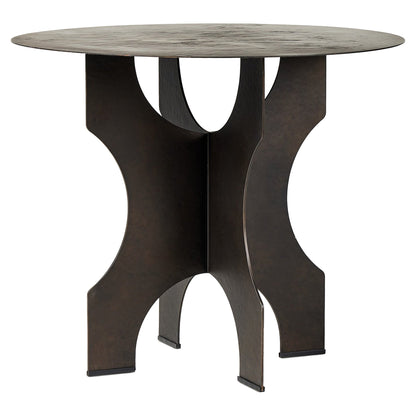 Round Side Table In Solid Iron - Bronze Hammered Textured