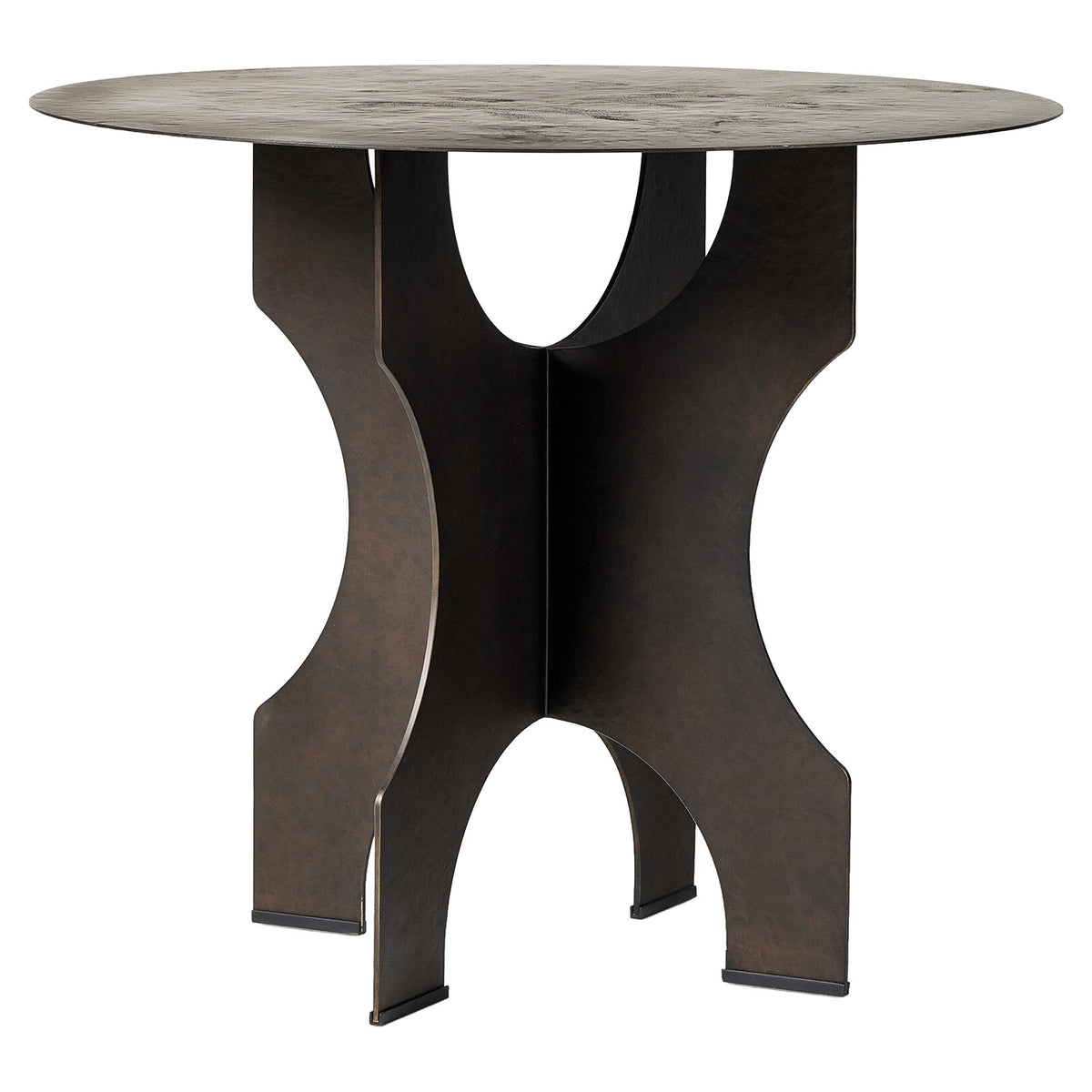 Round Side Table In Solid Iron - Bronze Hammered Textured