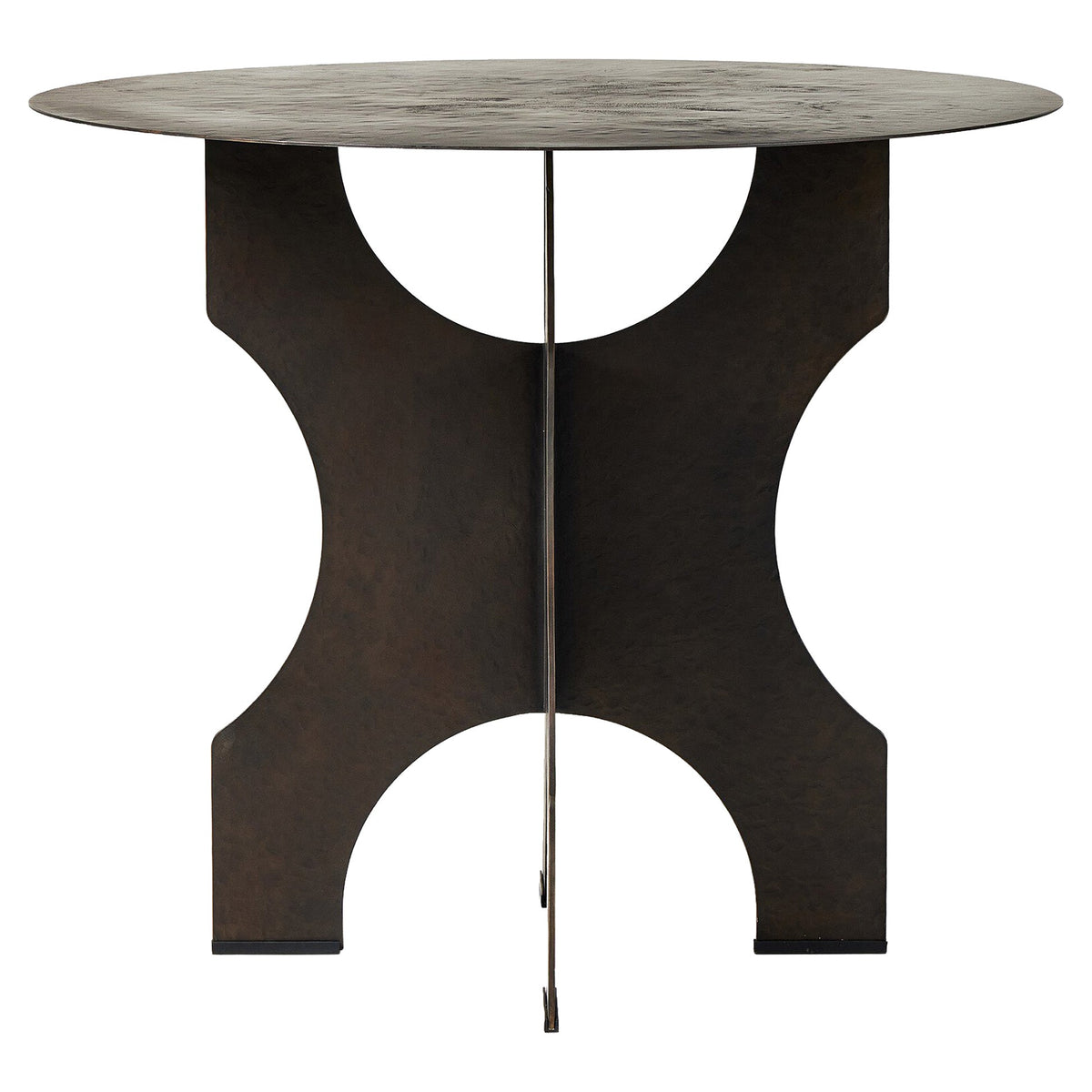 Round Side Table In Solid Iron - Bronze Hammered Textured
